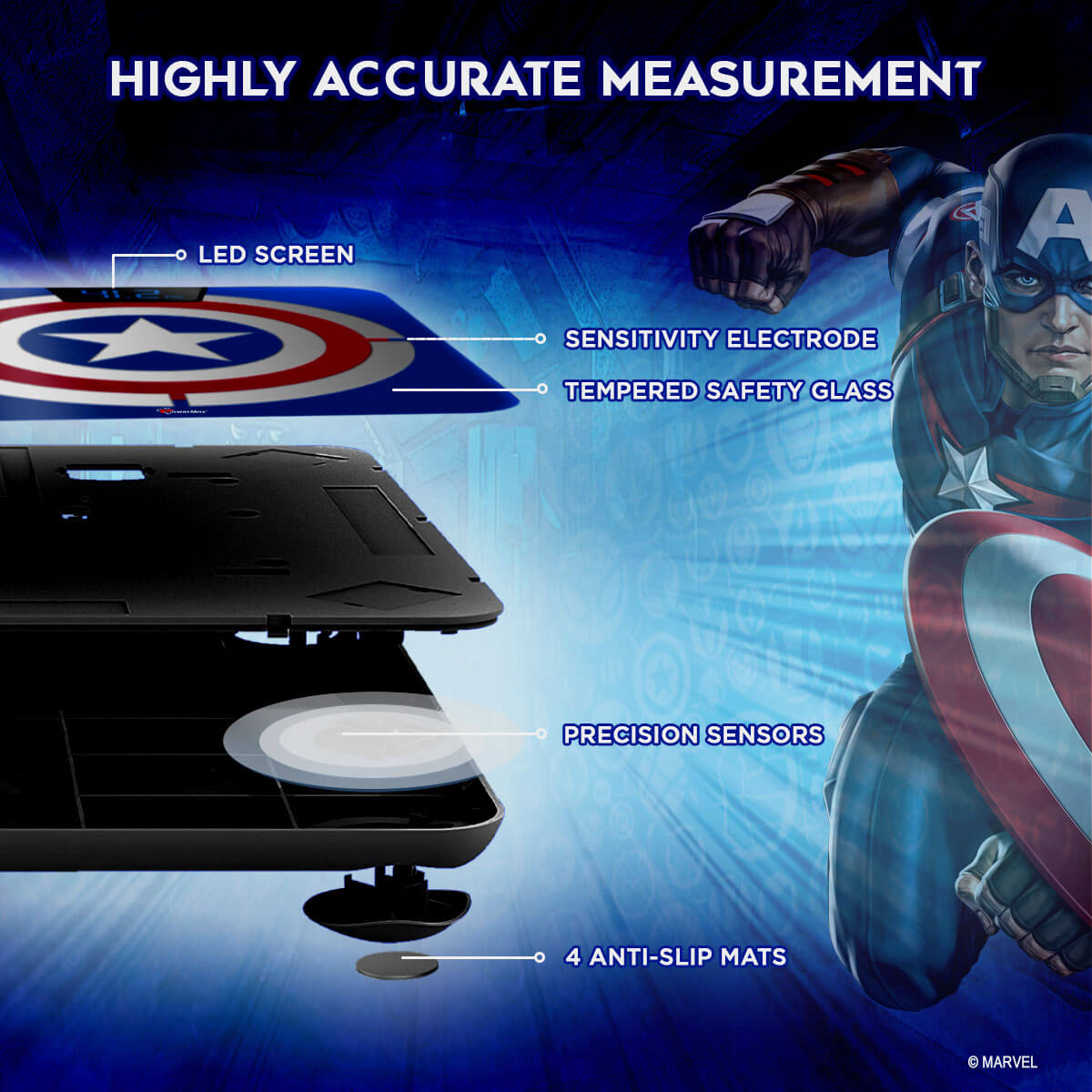 buy powermax x marvel bca-140 captain america edition bluetooth smart scale