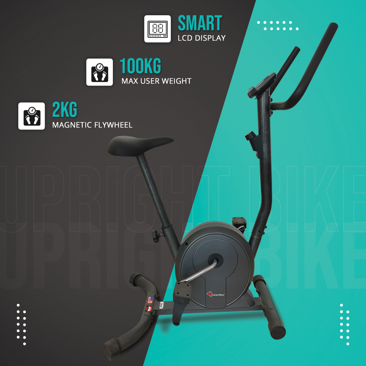 PowerMax Fitness BU-300 Exercise Upright Bike with LCD Display & Heart Rate sensors for Home Workout