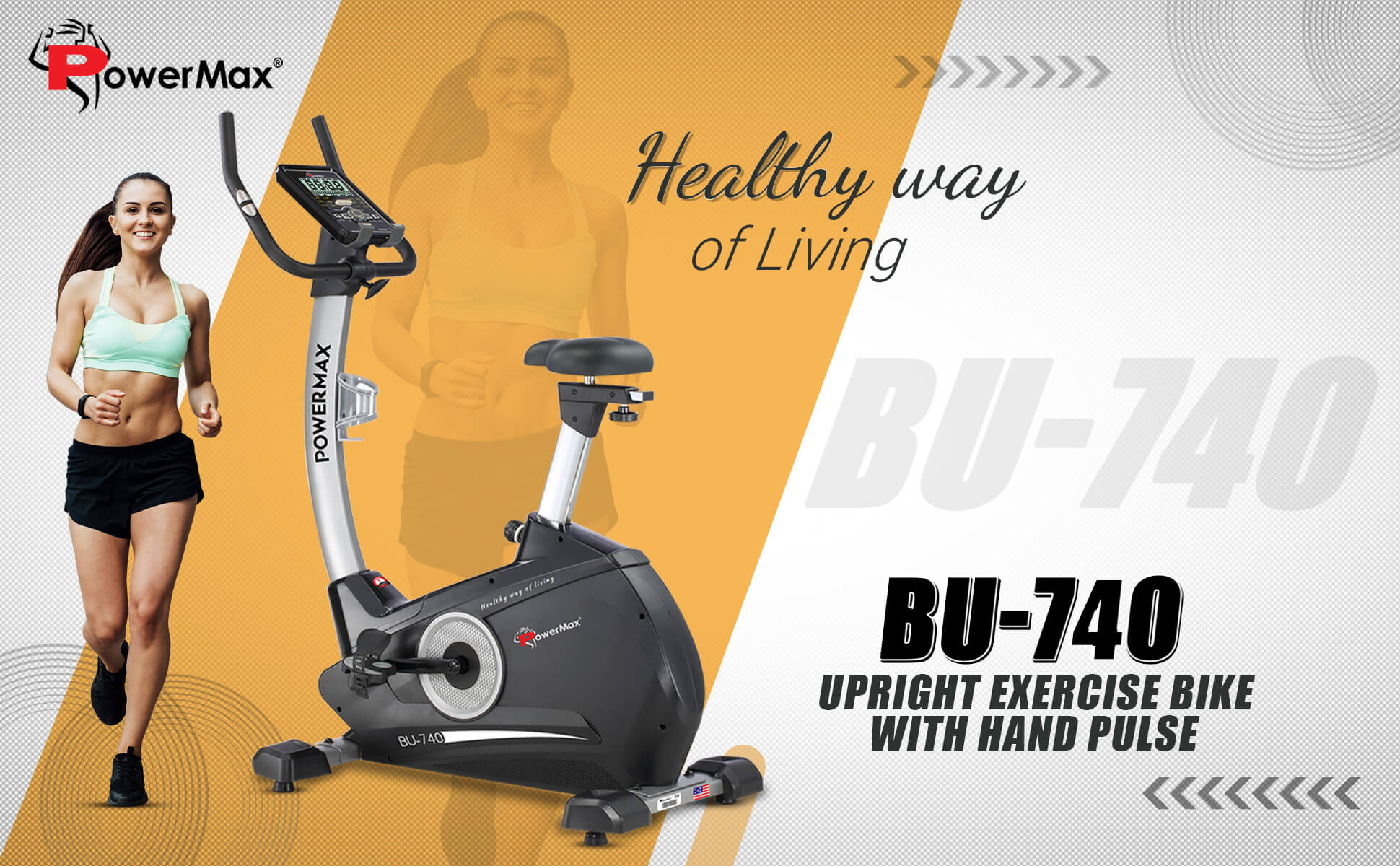 PowerMax Fitness BU-740 Upright Exercise Bike with Hand Pulse