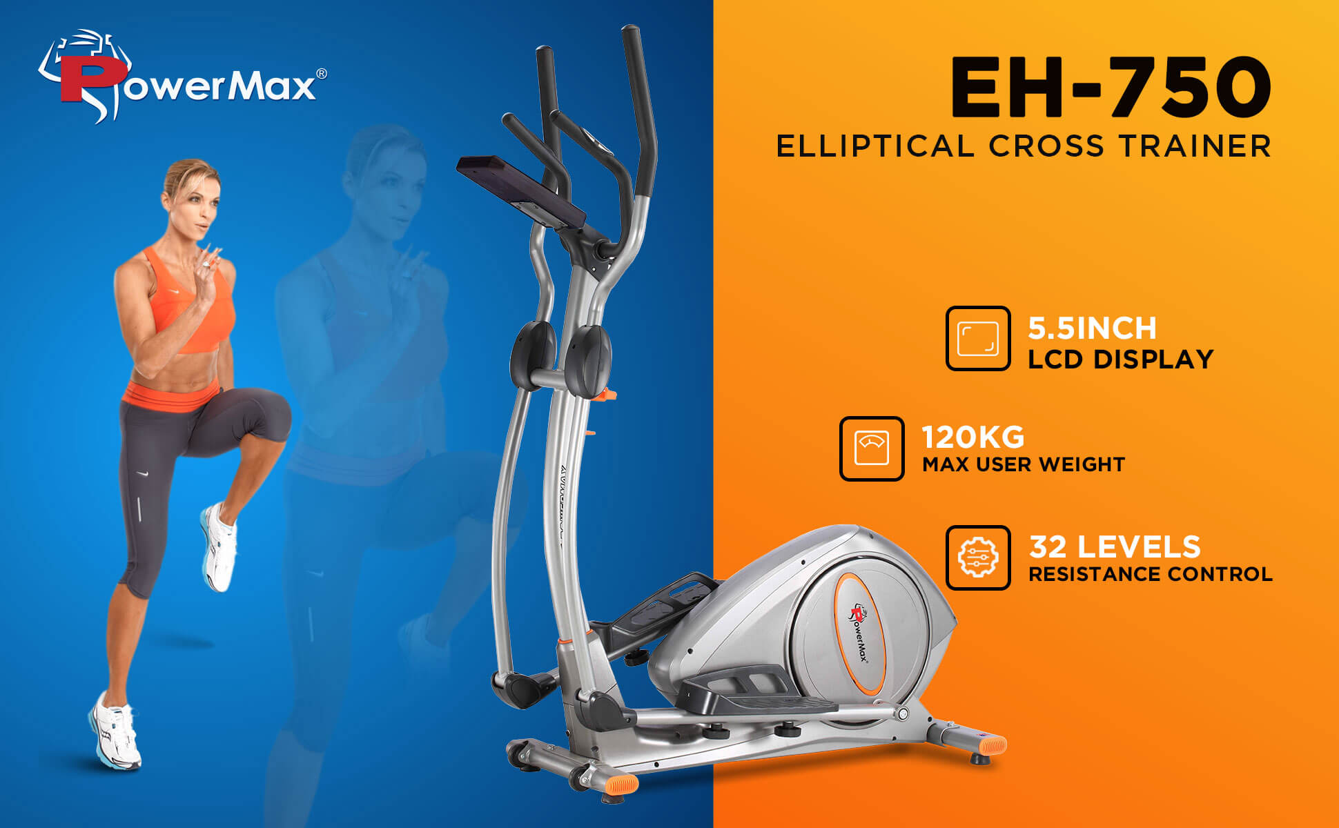 Buy Powermax Fitness EH-750 Elliptical Cross Trainer with Water Bottle Cage