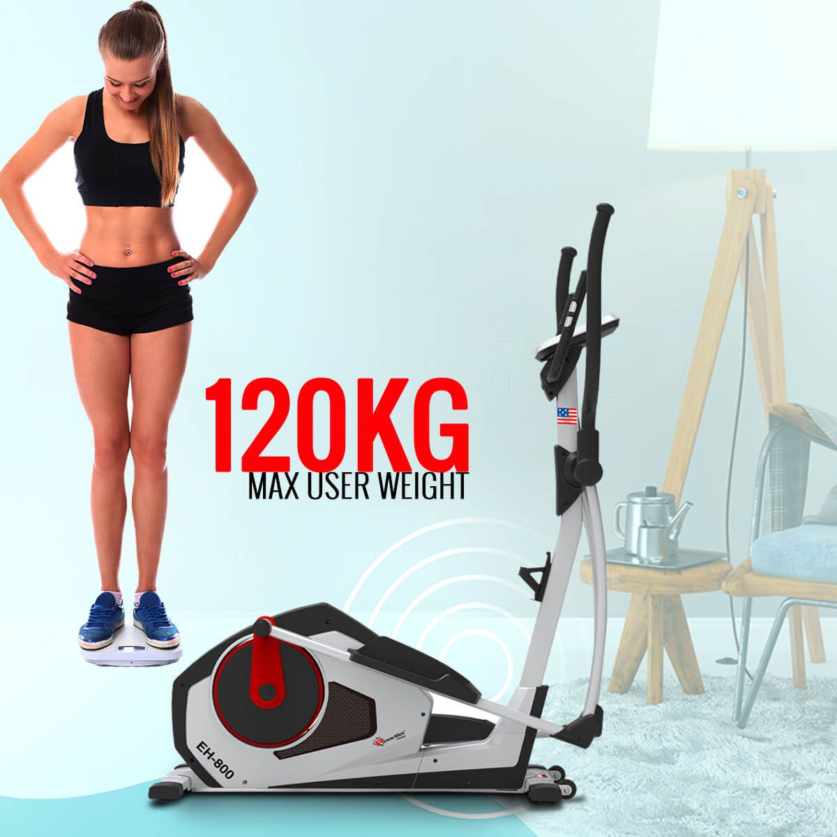 Buy Powermax Fitness EH-800 Motorized Elliptical Cross Trainer with Magnetic Resistance for home use