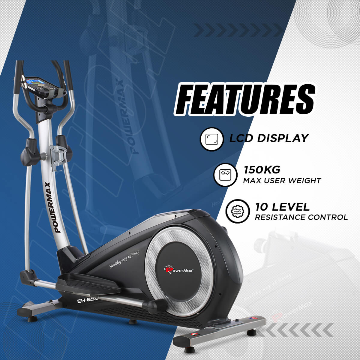 buy powermax eh-850 elliptical cross trainer with hand pulse, water bottle cage for home use