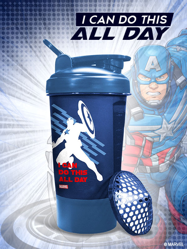 buy powermax x marvel msb-6s-ca-blue (600ml) captain america marvel edition protein shaker bottle with single storage