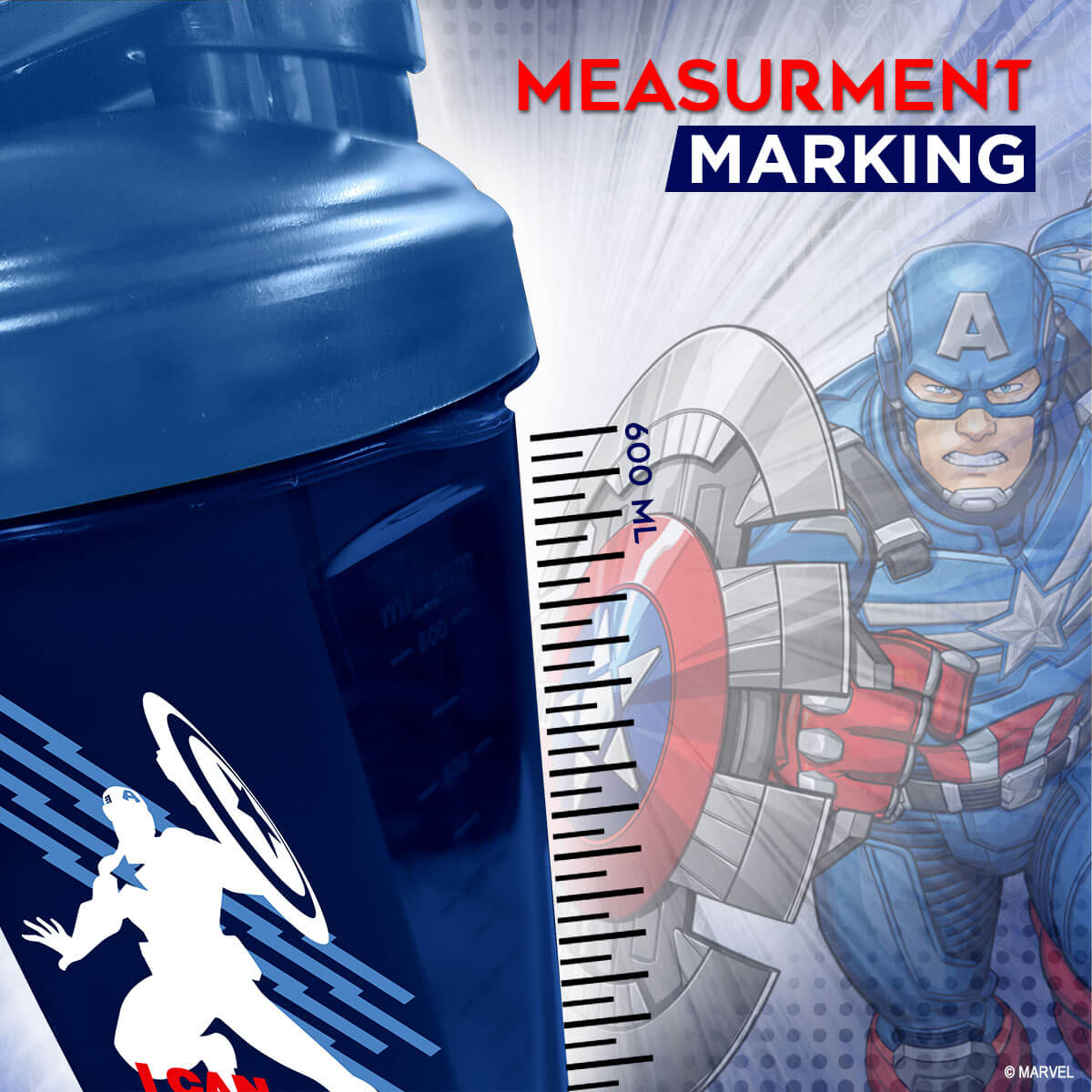 buy powermax x marvel msb-6s-ca-blue (600ml) captain america marvel edition protein shaker bottle with single storage