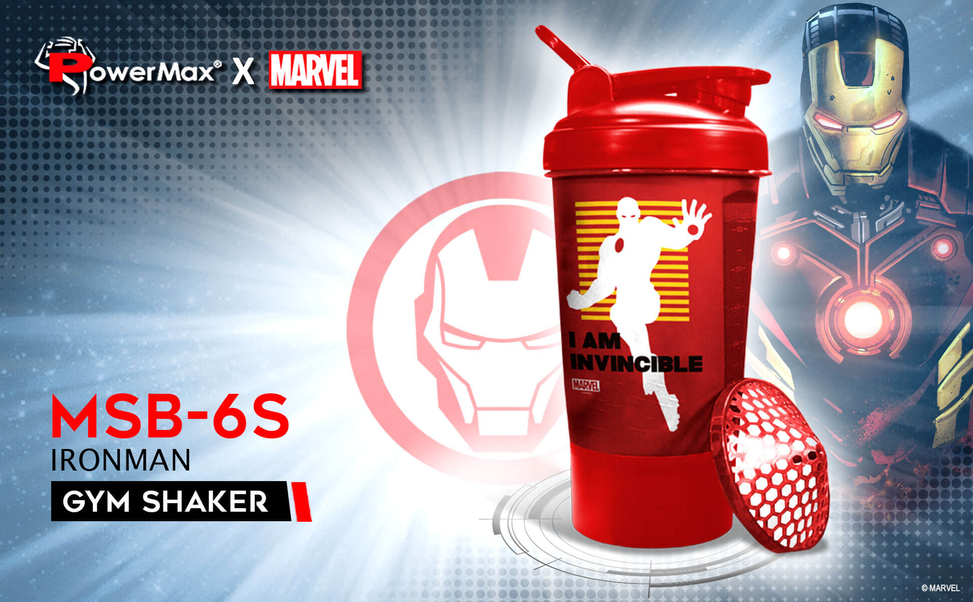 buy powermax x marvel msb-6s-im-red (600ml) ironman marvel edition protein shaker bottle with single storage