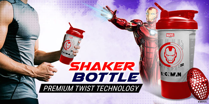 buy powermax x marvel msb-6s-im-clear (600ml) ironman marvel edition protein shaker bottle with single storage