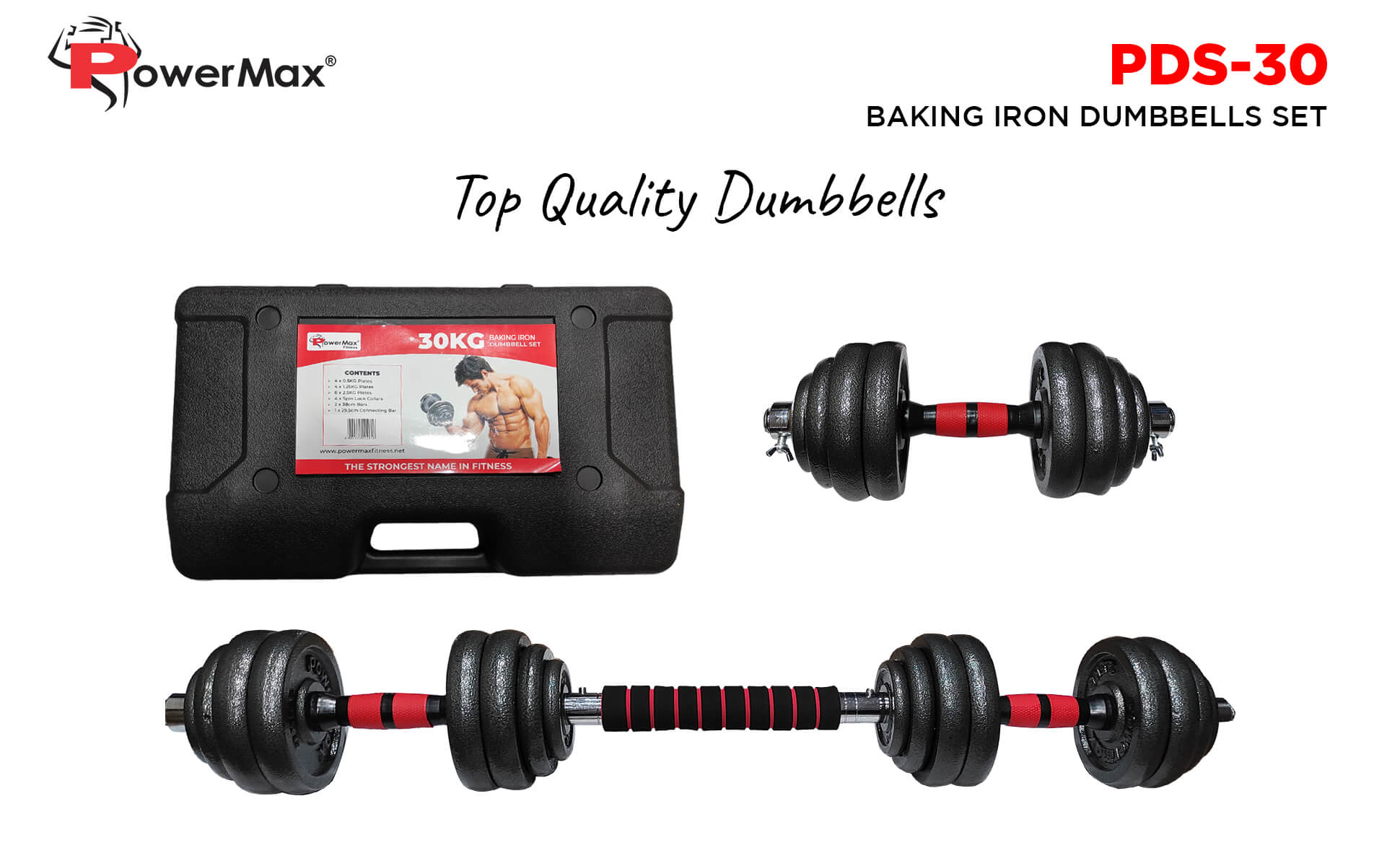 PowerMax Fitness New PDS-30 Baking Iron Dumbbells Set