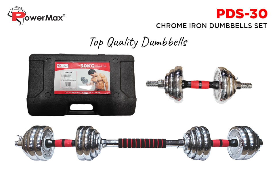 PowerMax Fitness New PDS-30C Chrome Iron Dumbbells Set