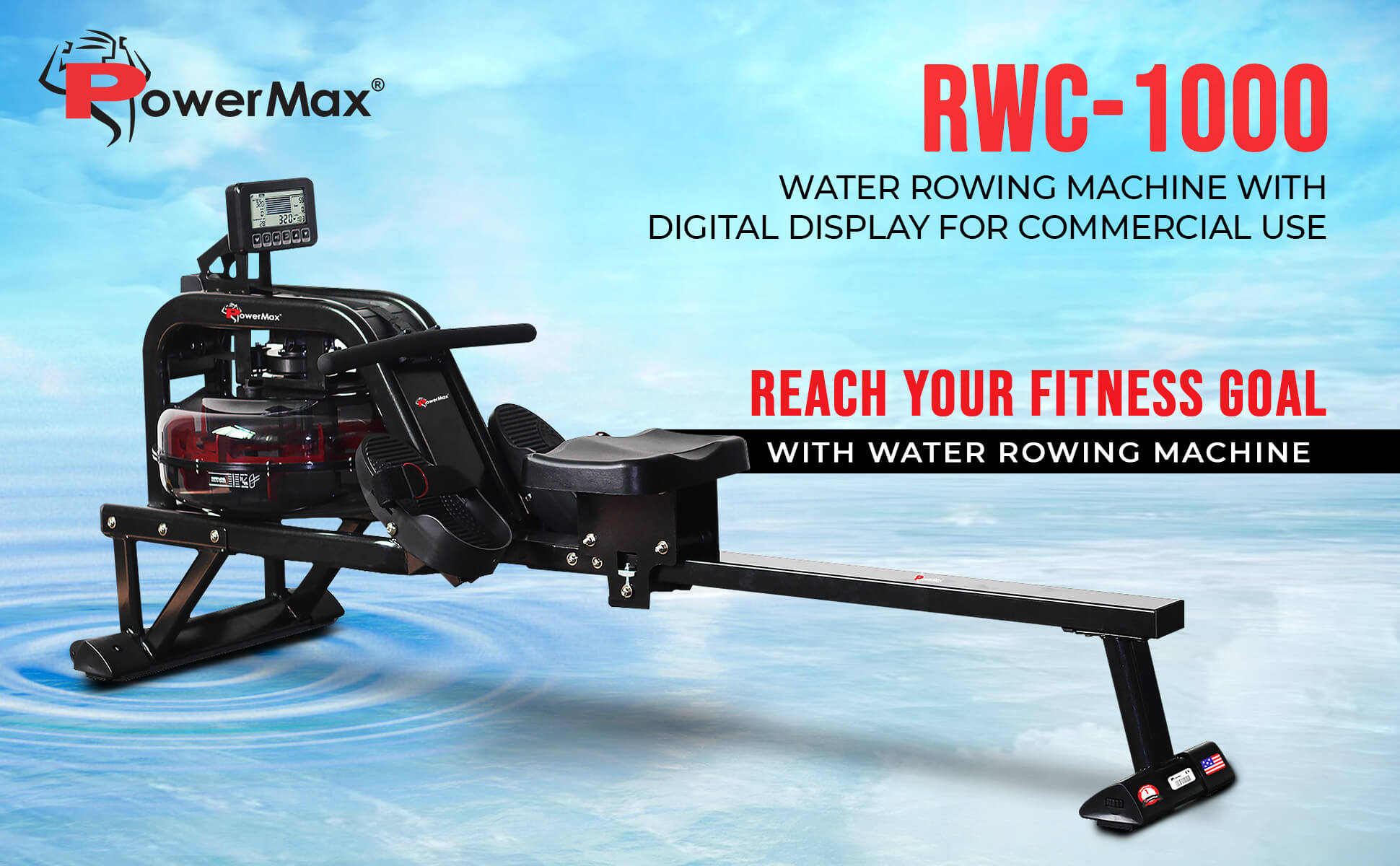 PowerMax Fitness RWC-1000 Water Rowing Machine with Digital Display for Semi-Commercial use