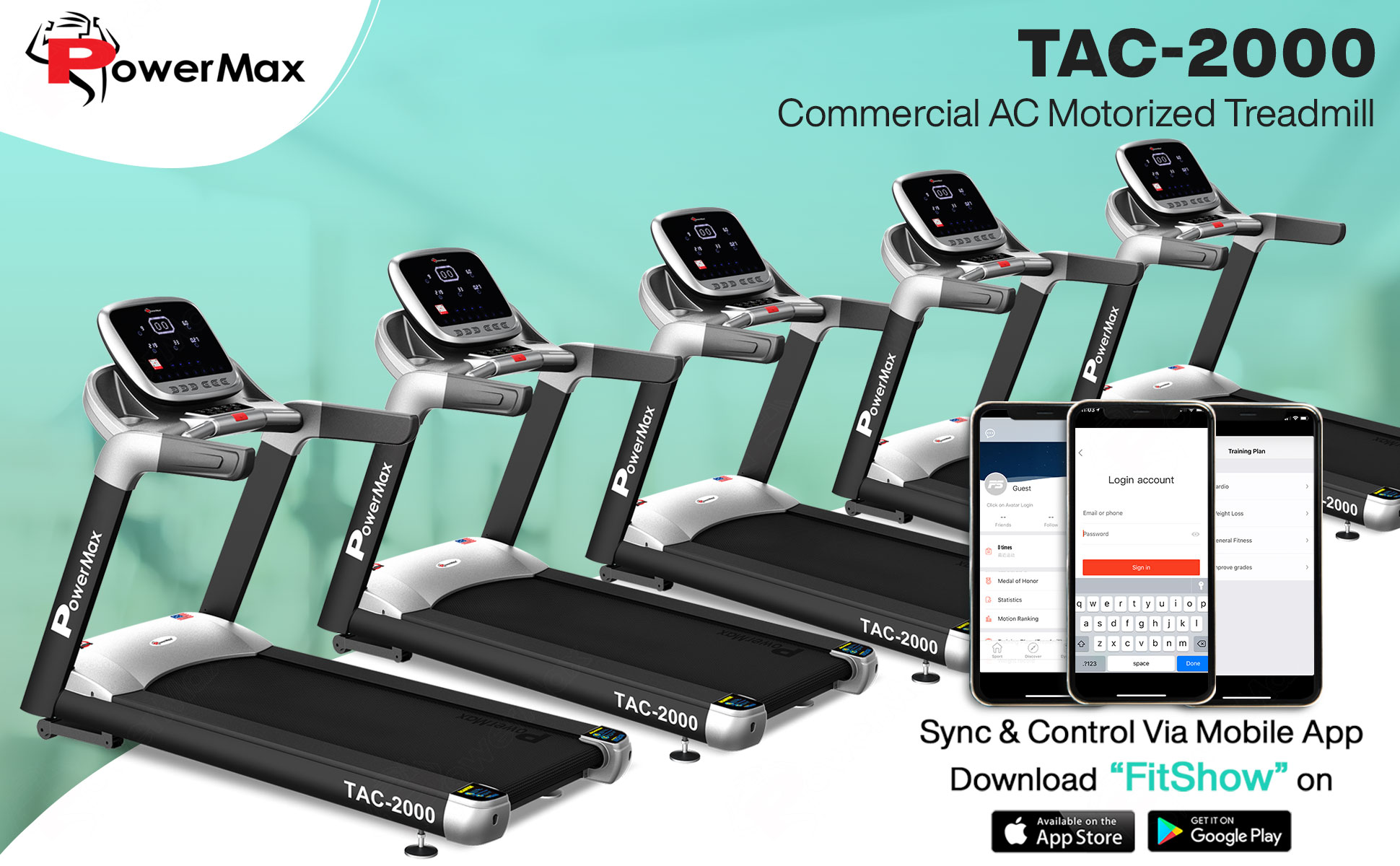 PowerMax TAC-2000 Commercial AC Motorized Treadmill