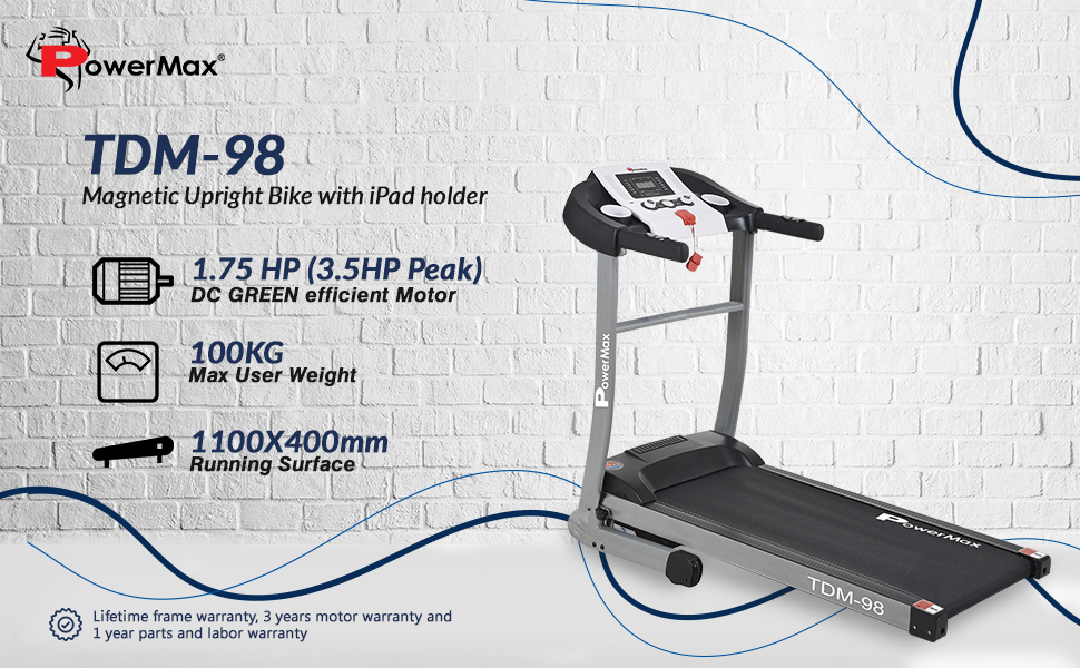 PowerMax Fitness TDM-98 Motorized Treadmill with Free Installation Assistance, Home Use & Automatic BMI Calc.