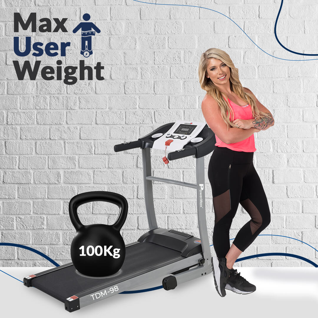 PowerMax Fitness TDM-98 Motorized Treadmill with Free Installation Assistance, Home Use & Automatic BMI Calc.