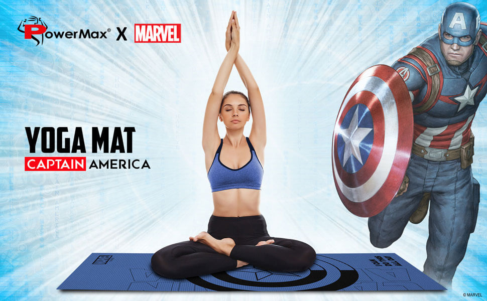 buy powermax x marvel yp6-1.2 captain america pvc yoga mat with bag for gym workout