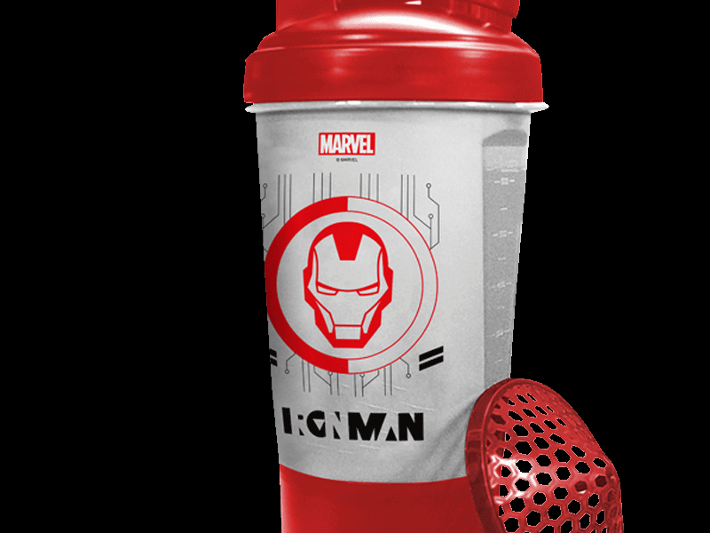 MSB-6S-IM-CLEAR (600ml) IRONMAN Marvel Edition Protein Shaker Bottle with Single Storage